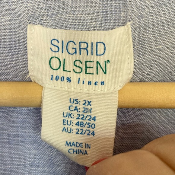 Sigrid Olsen Womens Light Blue Popover Tunic Blouse Shirt Size‎ 2X Linen Classic - Picture 2 of 12